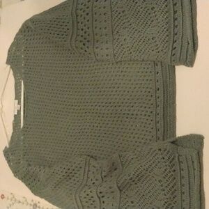 Women's Festive Open Weave Green Sweater